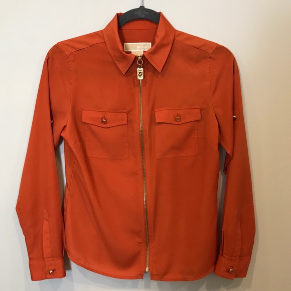 MICHAEL Michael Kors Orange Zip Up Utility Shirt - Picture 2 of 7